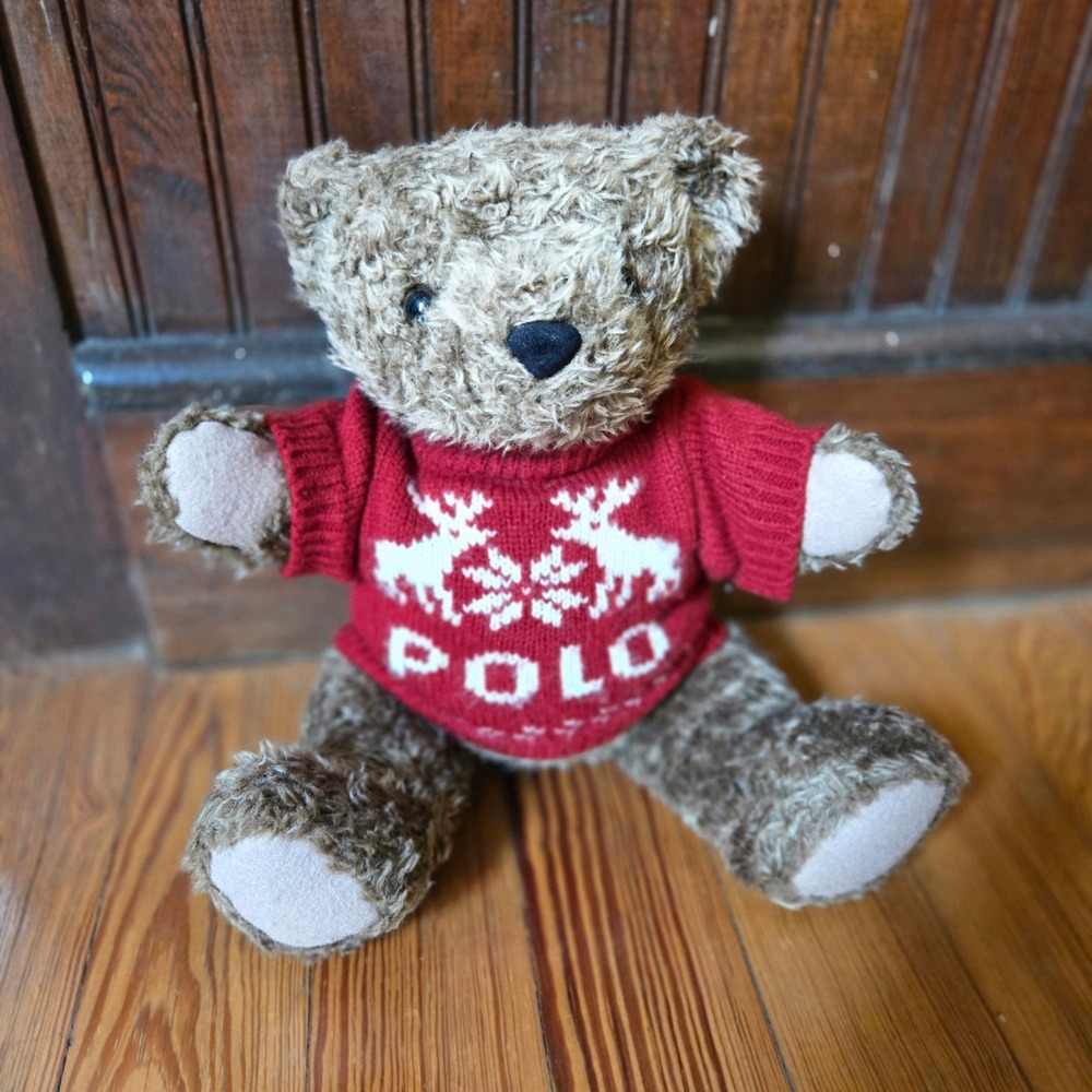 VTG Ralph Lauren Polo Bear 1998 Brown Red Reindeer Sweater Plush Toy Collectible